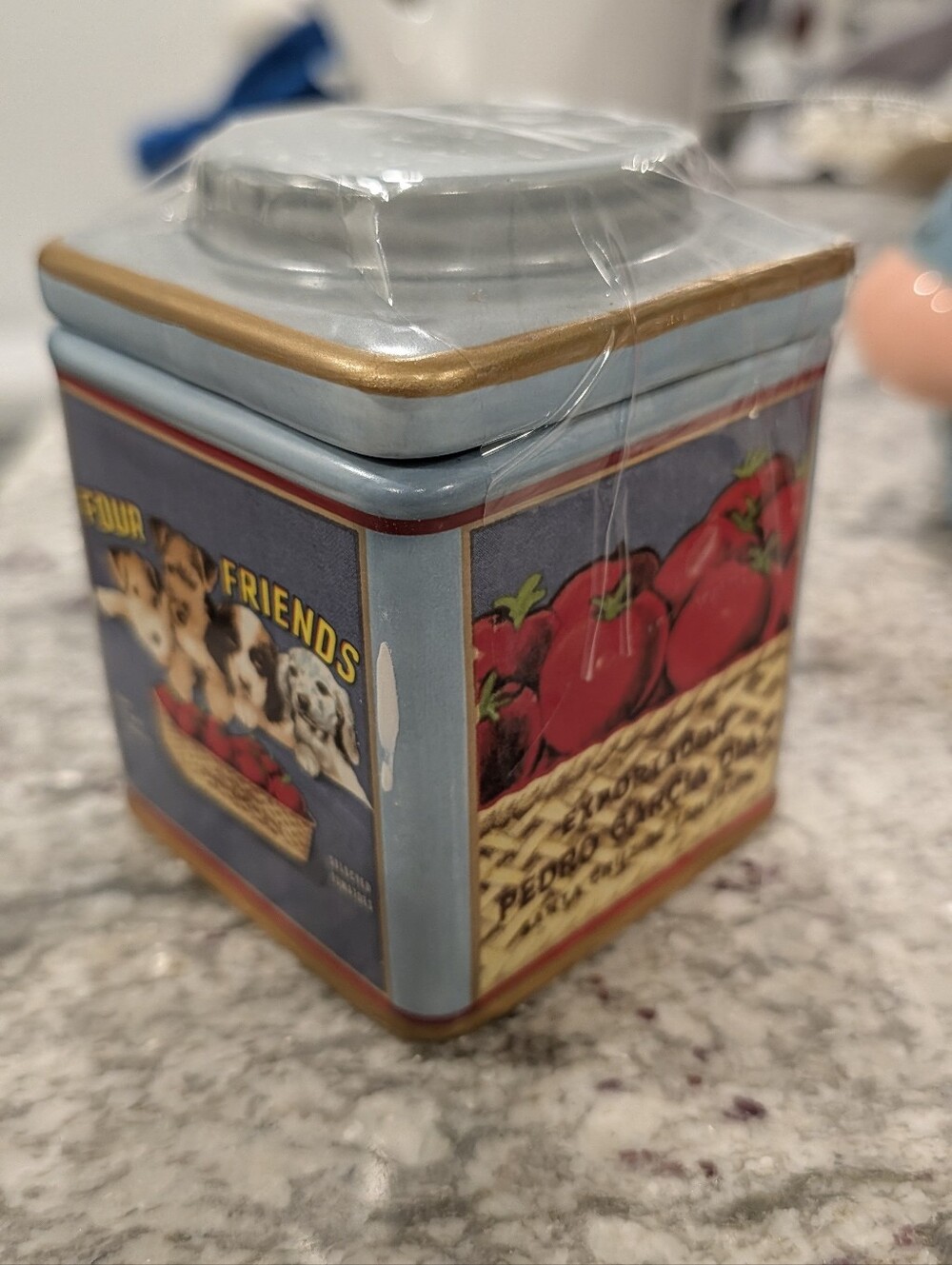 Sakura Vintage Labels Jelly Jar Container Four Friends Dogs Design
